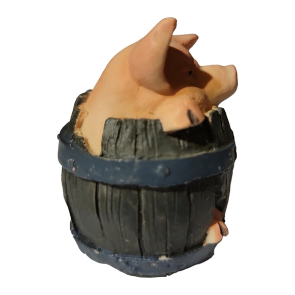 Vtg Pig In A Keg Barrel Resin Pink Piglet - Picture 4 of 6